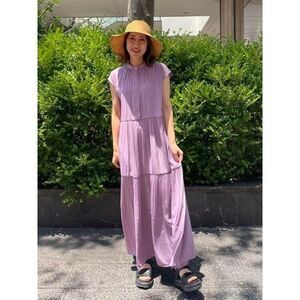 BEAMS HEART Sleeveless Tiered Dress Maxi Long Band Color Purple S/M‎